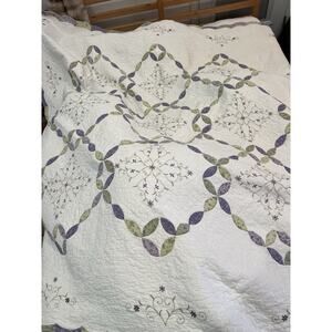 Home Classics Full Queen 88x 88" Quilted Bedspread Purple Green White 100%Cotton